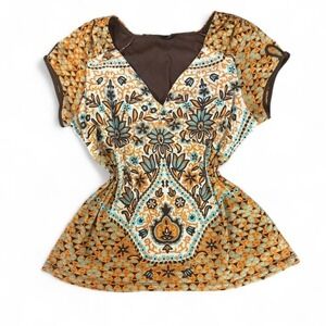 Y2K Boho Festival Blouse XL Eclectic Retro Whimsy Sz XL